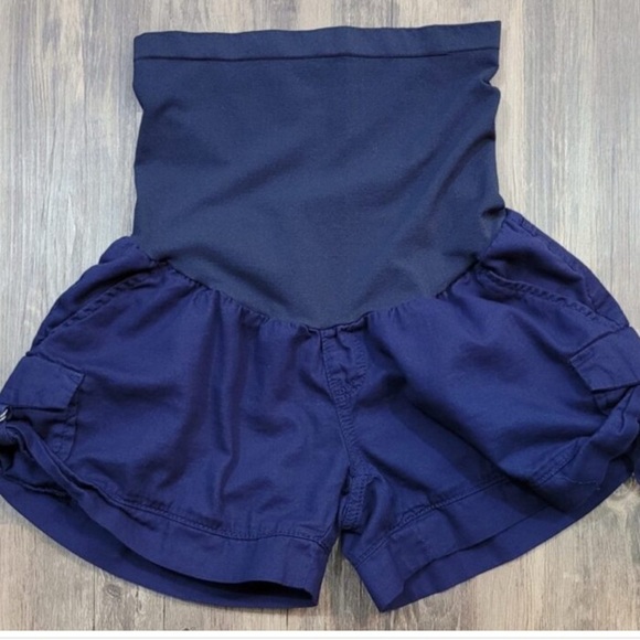 Motherhood Maternity Cargo Shorts Size Medium Navy Full Coverage Spring Summer - Picture 1 of 6